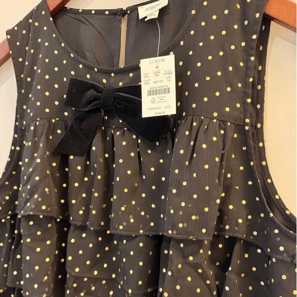 J.Crew Factory Polka Dot Tiered Chiffon Dress LBD Velvet Bow Date Trip CP905 NWT - Picture 4 of 16